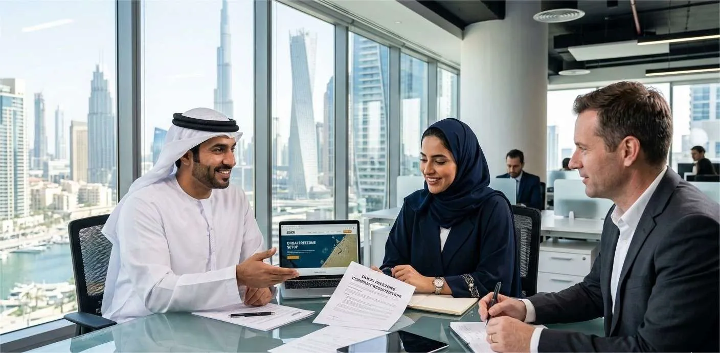 Dubai Free Zone business setup 2026 skyline UAE company formation